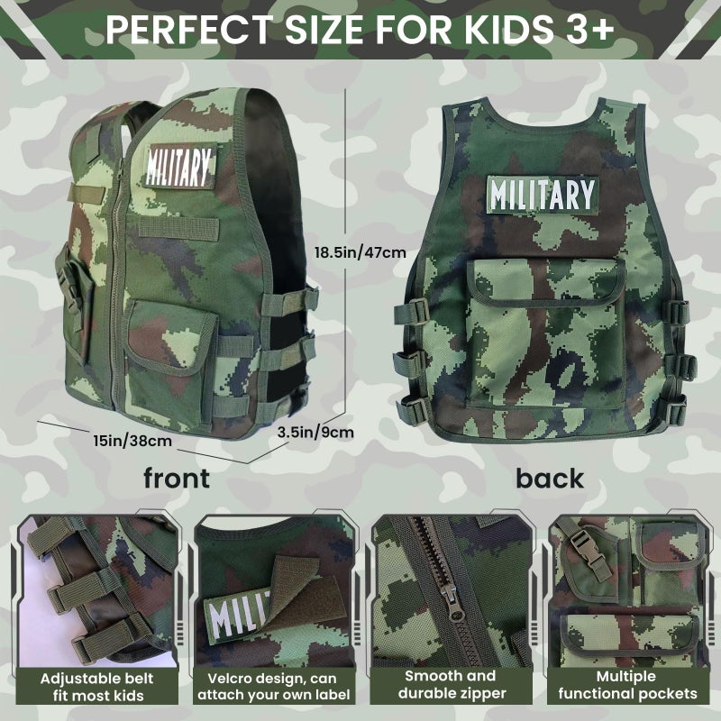 ZIRSENG 20 Piece Army Costume for Kids  Soldier Military Dress up for Boys 3-10  Kids Army Gear Role Play  Halloween Costume Camouflage Set with Vest  Camo Gloves  Helmet  Halloween Christmas Gift for Kids - Image 5